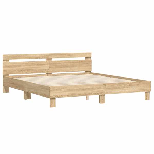 Voodiraam peatsiga, sonoma tamm, 180 × 200 cm, tehispuit — mudel 3207401