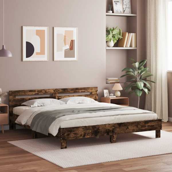 Voodiraam peatsiga, suitsutatud tamm, 180 × 200 cm, tehispuit — mudel 3207403