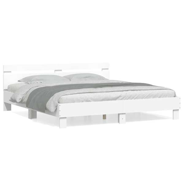 Voodiraam peatsiga, valge, 160 × 200 cm, tehispuit — mudel 3207406