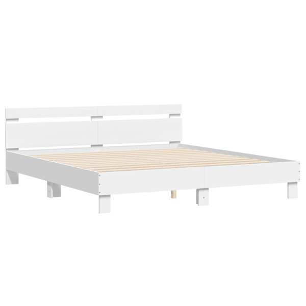 Voodiraam peatsiga, valge, 160 × 200 cm, tehispuit — mudel 3207406