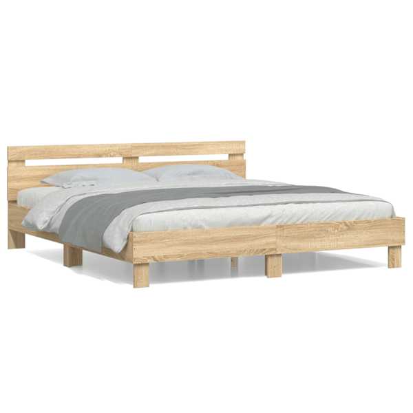 Voodiraam peatsiga, sonoma tamm, 160 × 200 cm, tehispuit — mudel 3207408