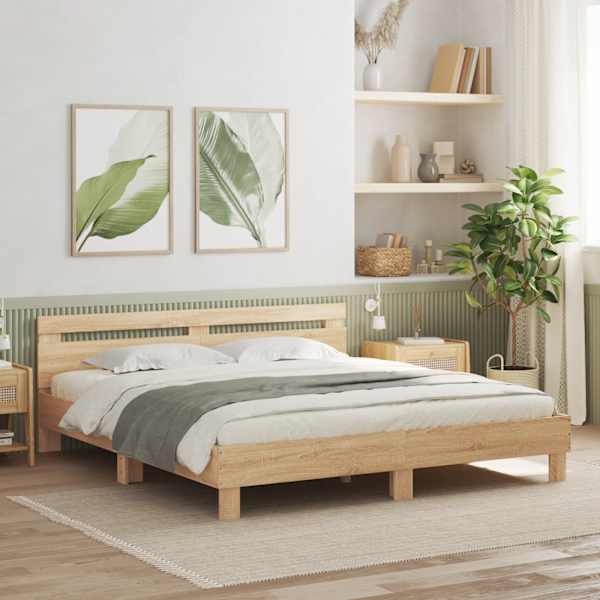 Voodiraam peatsiga, sonoma tamm, 160 × 200 cm, tehispuit — mudel 3207408