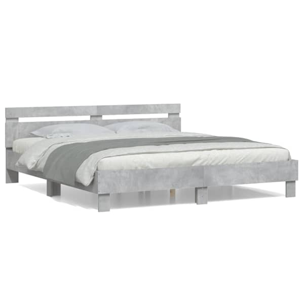 Voodiraam peatsiga, betoonhall, 160 × 200 cm, tehispuit — mudel 3207409