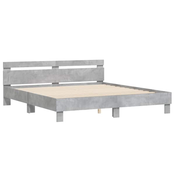 Voodiraam peatsiga, betoonhall, 160 × 200 cm, tehispuit — mudel 3207409