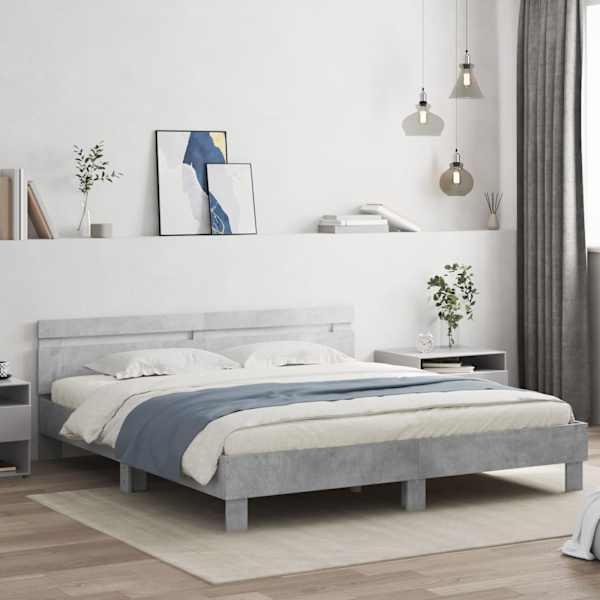 Voodiraam peatsiga, betoonhall, 160 × 200 cm, tehispuit — mudel 3207409