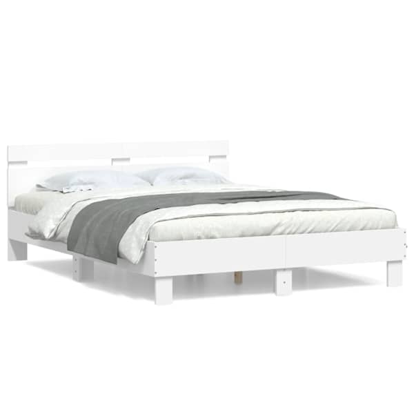 Voodiraam peatsiga, valge, 150 × 200 cm, tehispuit — mudel 3207413