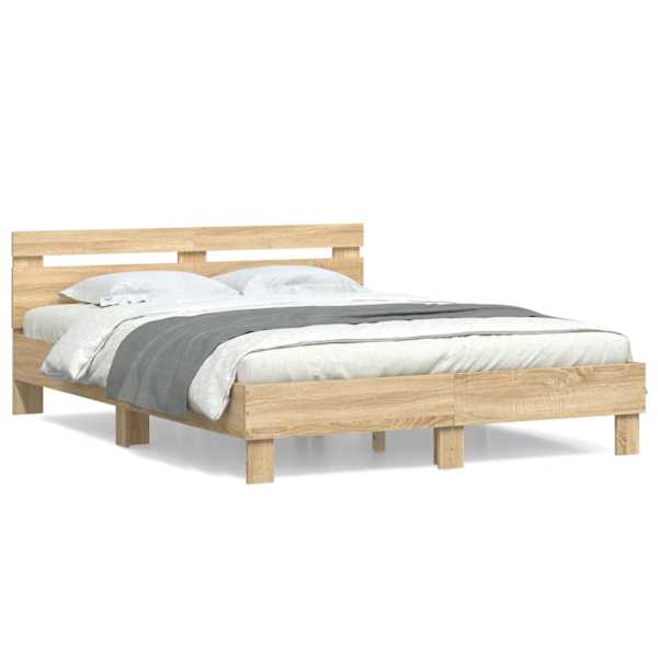 Voodiraam peatsiga, sonoma tamm, 150 × 200 cm, tehispuit — mudel 3207415