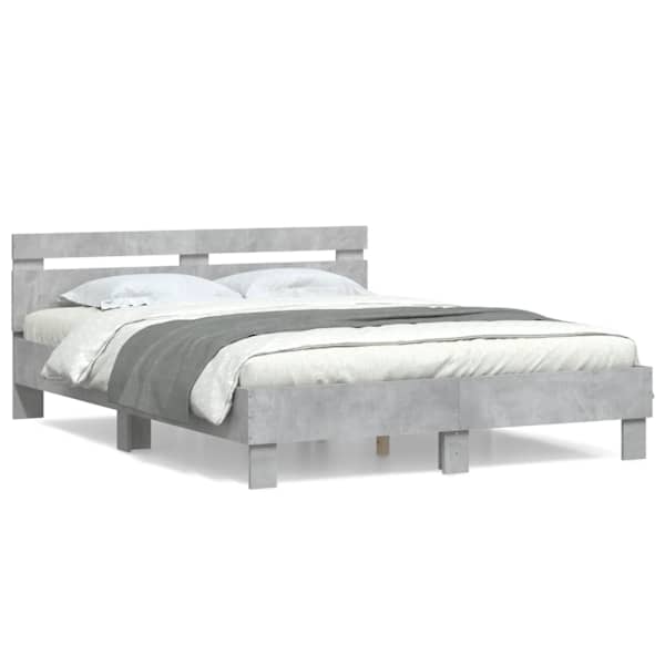 Voodiraam peatsiga, betoonhall, 150 × 200 cm, tehispuit — mudel 3207416