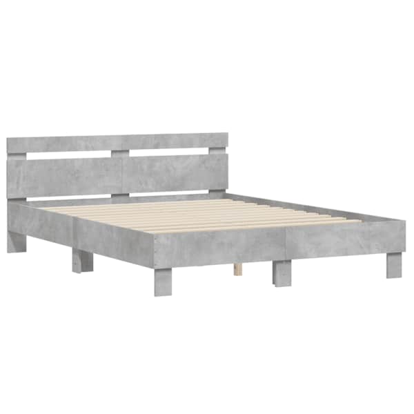 Voodiraam peatsiga, betoonhall, 150 × 200 cm, tehispuit — mudel 3207416