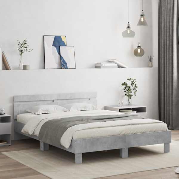 Voodiraam peatsiga, betoonhall, 150 × 200 cm, tehispuit — mudel 3207416