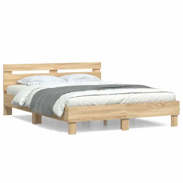 Voodiraam peatsiga, sonoma tamm, 140 × 200 cm, tehispuit — mudel 3207422