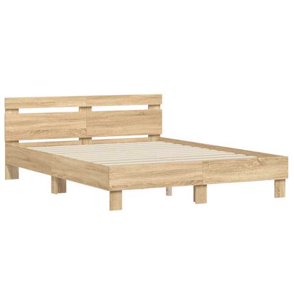 Voodiraam peatsiga, sonoma tamm, 140 × 200 cm, tehispuit — mudel 3207422