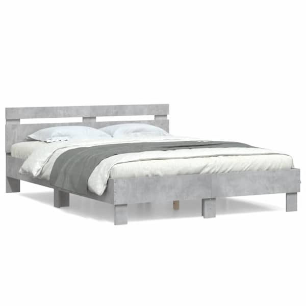 Voodiraam peatsiga, betoonhall, 140 × 200 cm, tehispuit — mudel 3207423