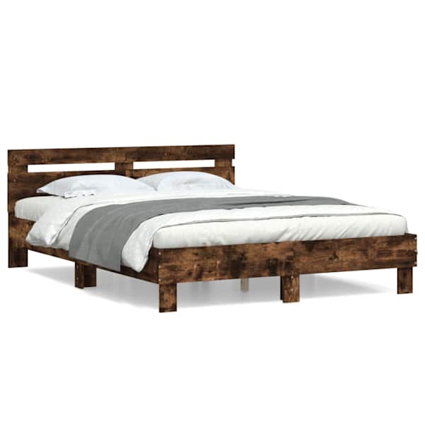 Voodiraam peatsiga, suitsutatud tamm, 140 × 200 cm, tehispuit — mudel 3207424