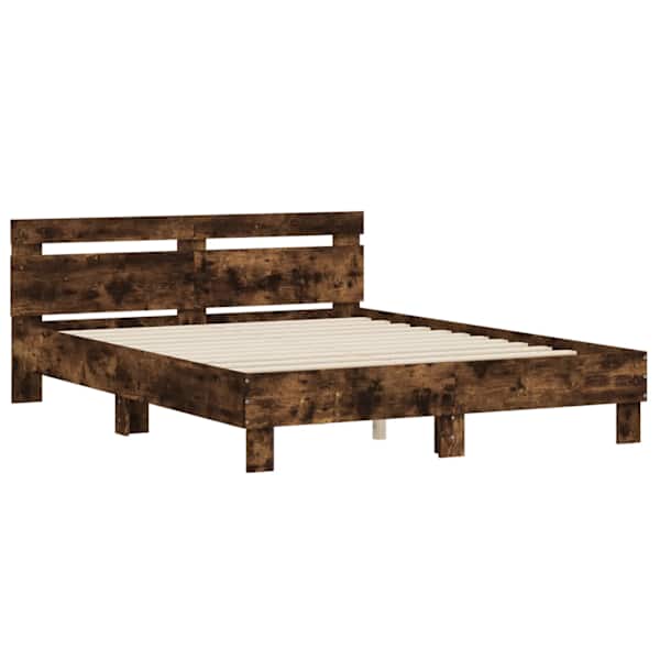 Voodiraam peatsiga, suitsutatud tamm, 140 × 200 cm, tehispuit — mudel 3207424