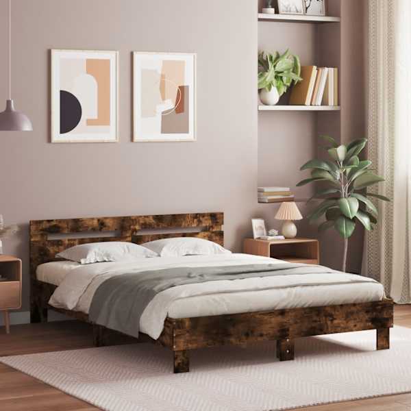 Voodiraam peatsiga, suitsutatud tamm, 140 × 200 cm, tehispuit — mudel 3207424