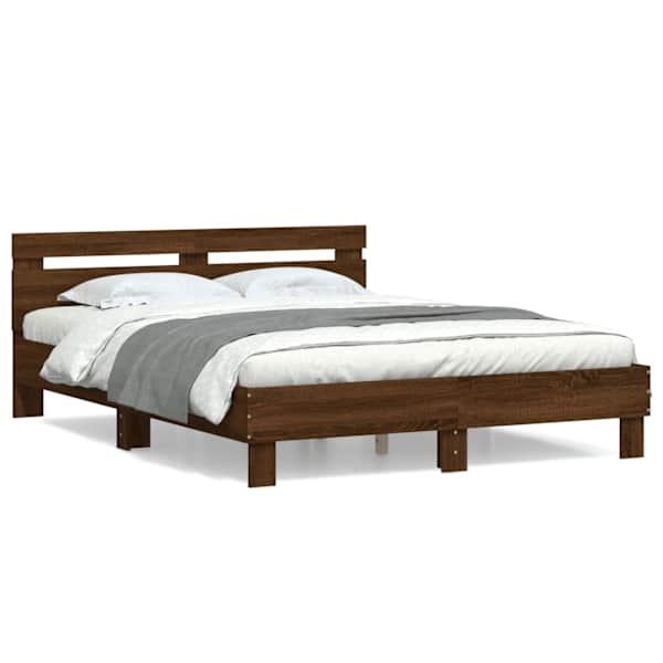 Voodiraam peatsiga, pruun tamm, 140 × 200 cm, tehispuit — mudel 3207426