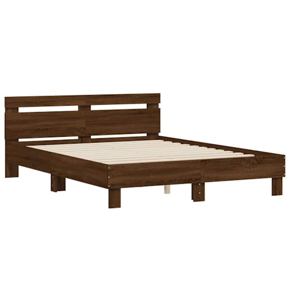 Voodiraam peatsiga, pruun tamm, 140 × 200 cm, tehispuit — mudel 3207426