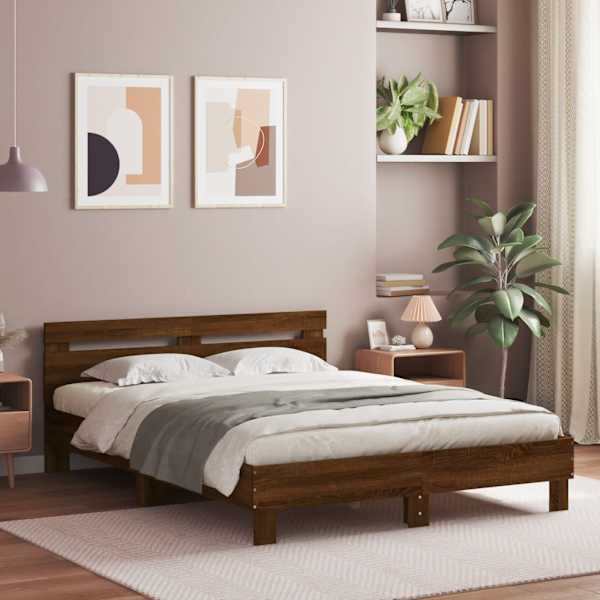 Voodiraam peatsiga, pruun tamm, 140 × 200 cm, tehispuit — mudel 3207426