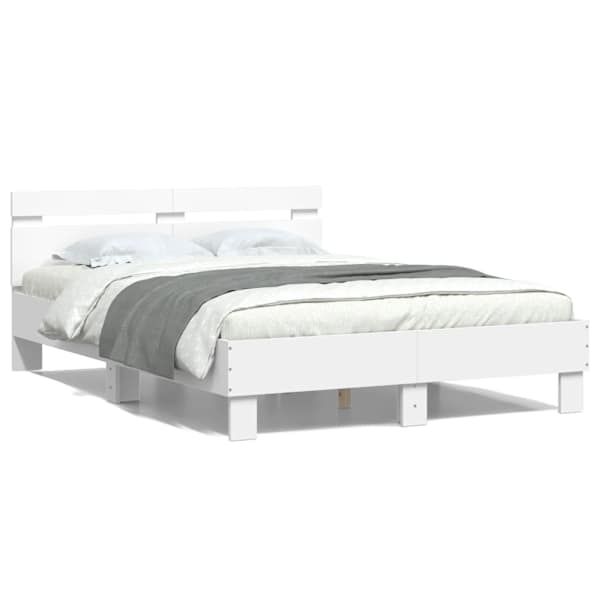 Voodiraam peatsiga, valge, 120 × 200 cm, tehispuit — mudel 3207427