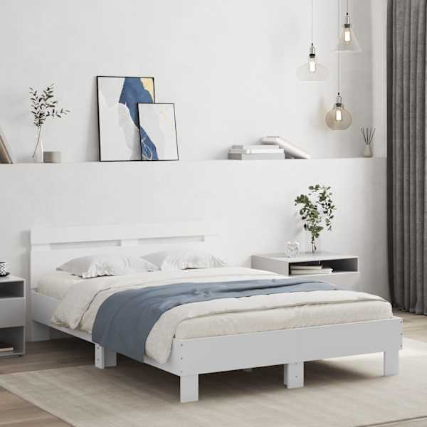Voodiraam peatsiga, valge, 120 × 200 cm, tehispuit — mudel 3207427