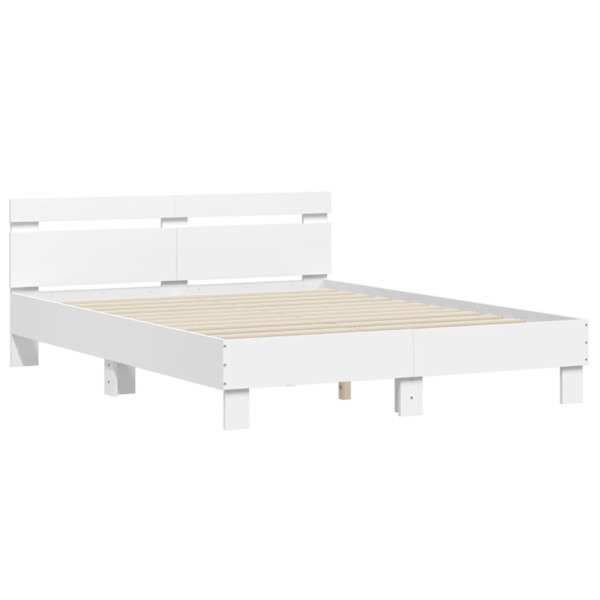 Voodiraam peatsiga, valge, 140 × 190 cm, tehispuit — mudel 3207434