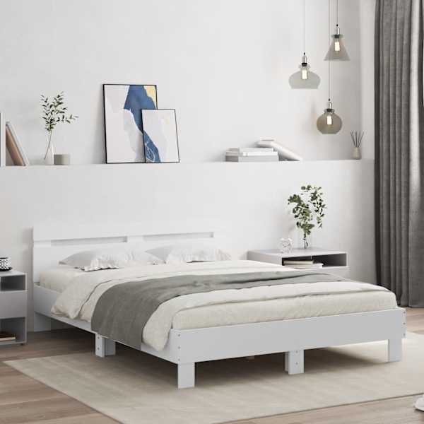 Voodiraam peatsiga, valge, 140 × 190 cm, tehispuit — mudel 3207434
