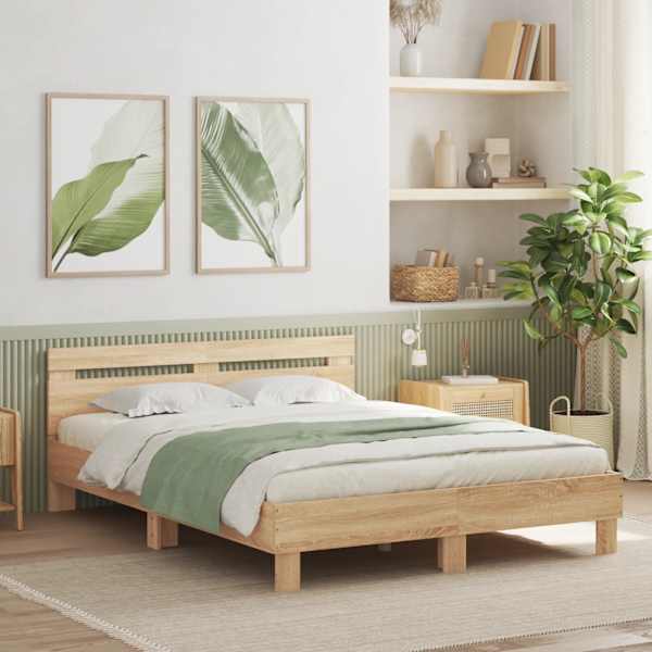 Voodiraam peatsiga, sonoma tamm, 140 × 190 cm, tehispuit — mudel 3207436