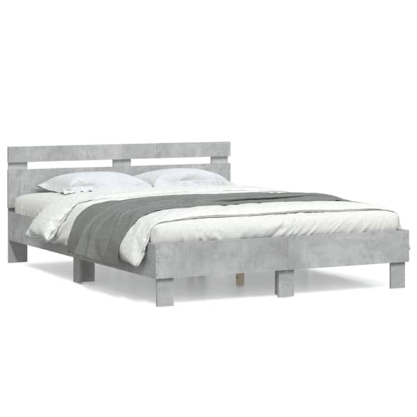 Voodiraam peatsiga, betoonhall, 140 × 190 cm, tehispuit — mudel 3207437
