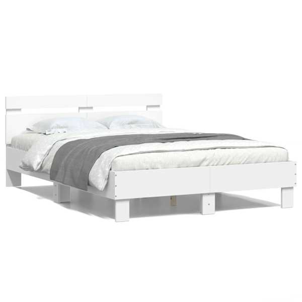 Voodiraam peatsiga, valge, 135 × 190 cm, tehispuit — mudel 3207441