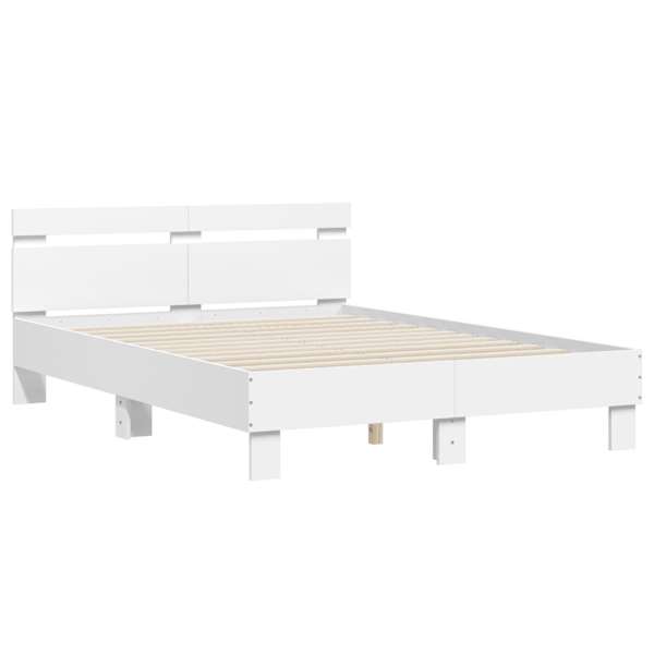 Voodiraam peatsiga, valge, 135 × 190 cm, tehispuit — mudel 3207441