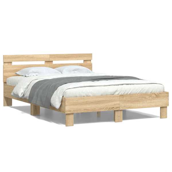 Voodiraam peatsiga, sonoma tamm, 135 × 190 cm, tehispuit — mudel 3207443