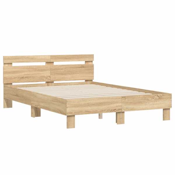 Voodiraam peatsiga, sonoma tamm, 135 × 190 cm, tehispuit — mudel 3207443
