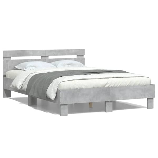 Voodiraam peatsiga, betoonhall, 135 × 190 cm, tehispuit — mudel 3207444