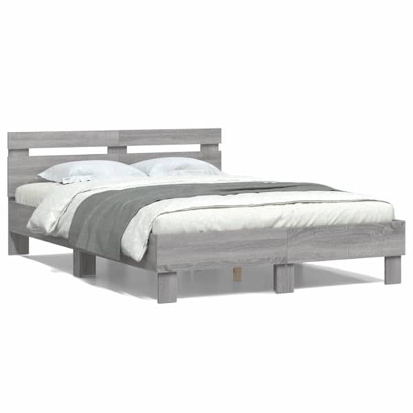 Voodiraam peatsiga, hall sonoma tamm, 135 × 190 cm, tehispuit — mudel 3207446