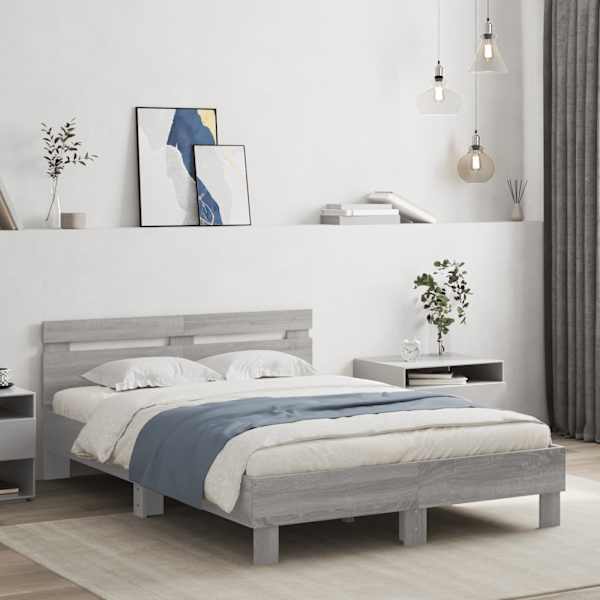 Voodiraam peatsiga, hall sonoma tamm, 135 × 190 cm, tehispuit — mudel 3207446