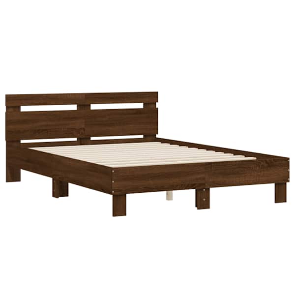 Voodiraam peatsiga, pruun tamm, 135 × 190 cm, tehispuit — mudel 3207447