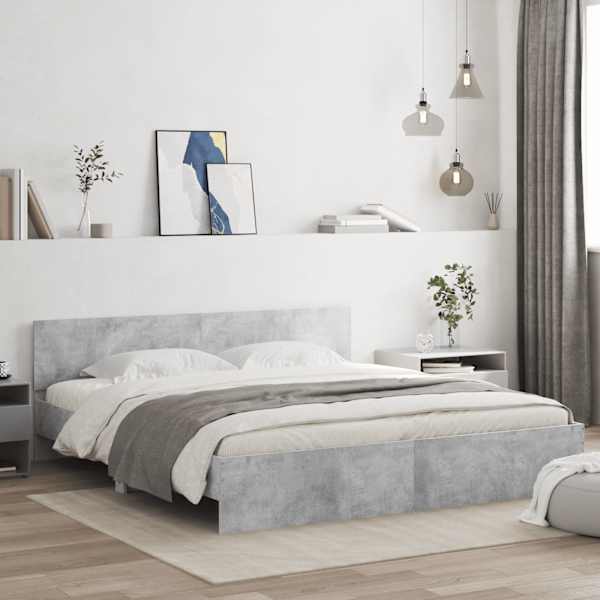 Voodiraam peatsiga, betoonhall, 200 × 200 cm — mudel 3207458