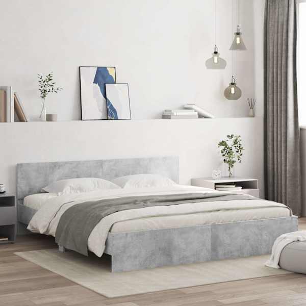 Voodiraam peatsiga, betoonhall, 180 × 200 cm — mudel 3207465