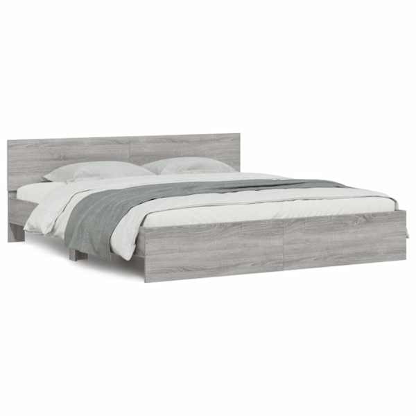 Voodiraam peatsiga, hall sonoma tamm, 180 × 200 cm — mudel 3207467
