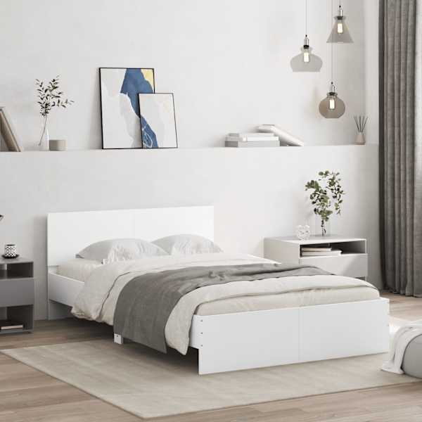 Voodiraam peatsiga, valge, 135 × 190 cm — mudel 3207504