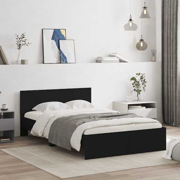 Voodiraam peatsiga, must, 135 × 190 cm — mudel 3207505