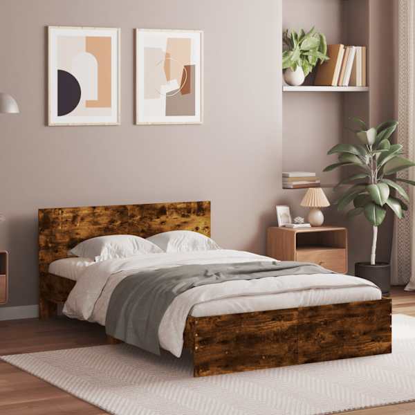 Voodiraam peatsiga, suitsutatud tamm, 135 × 190 cm — mudel 3207508