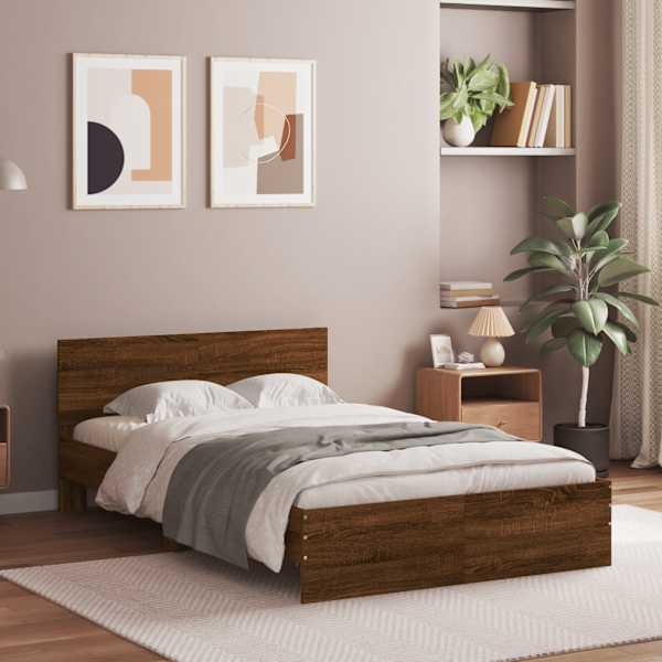 Voodiraam peatsiga, pruun tamm, 135 × 190 cm — mudel 3207510