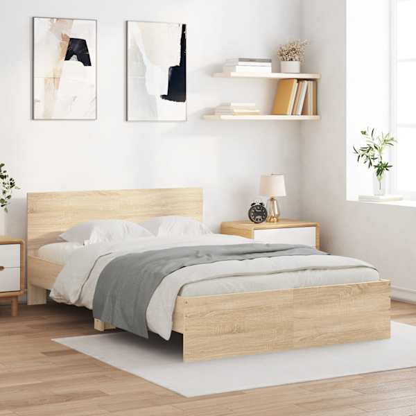 Voodiraam peatsiga, sonoma tamm, 120 × 190 cm — mudel 3207513