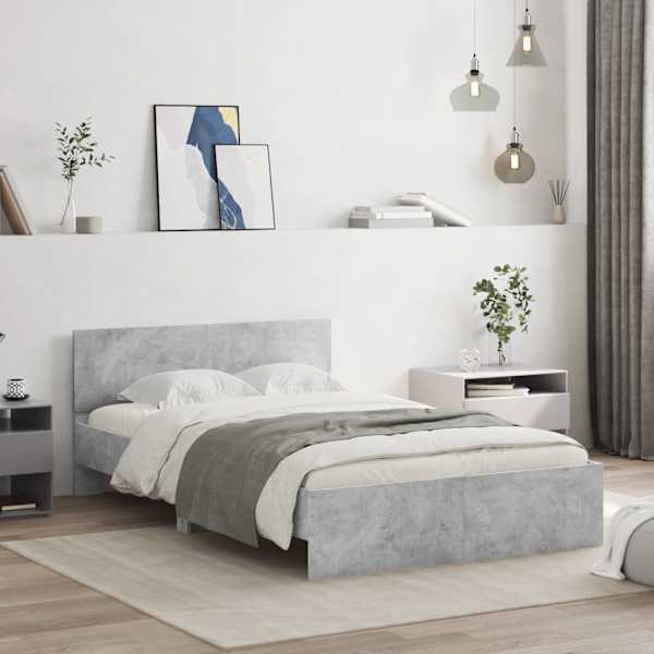 Voodiraam peatsiga, betoonhall, 120 × 190 cm — mudel 3207514