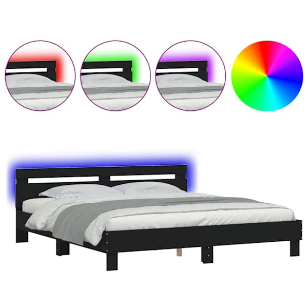 LED-valgustusega voodiraam peatsiga, must, 180 × 200 cm — mudel 3207526