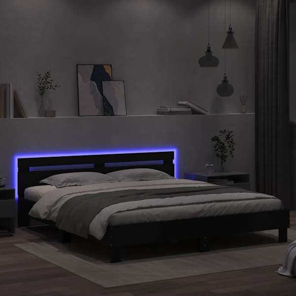 LED-valgustusega voodiraam peatsiga, must, 180 × 200 cm — mudel 3207526