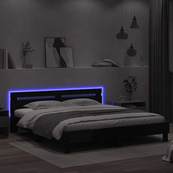 LED-valgustusega voodiraam, must, 160 × 200 cm — mudel 3207533