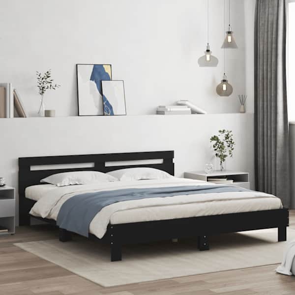 LED-valgustusega voodiraam, must, 160 × 200 cm — mudel 3207533